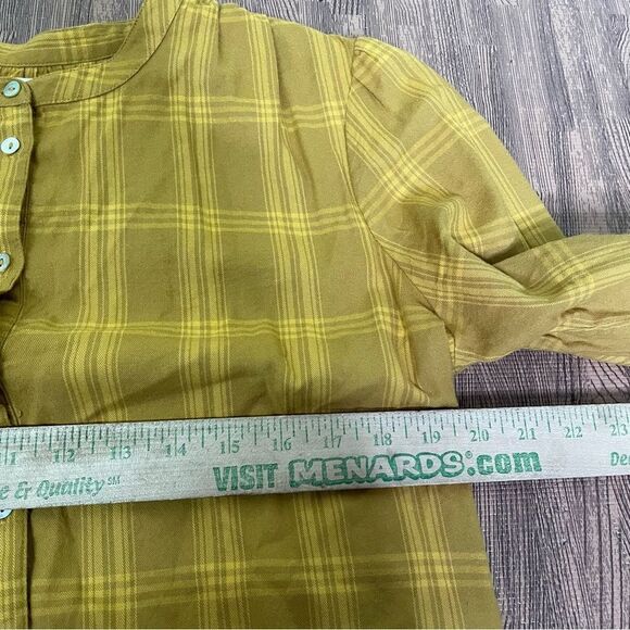 Faherty Harper Plaid Button Down Top Blouson Sleeves Ruffled Cuffs - Size Medium - Picture 8 of 9